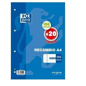 RECAMBIO OXFORD A4  100+20HOJAS 90GR CUADRO 4X4 PROMO.